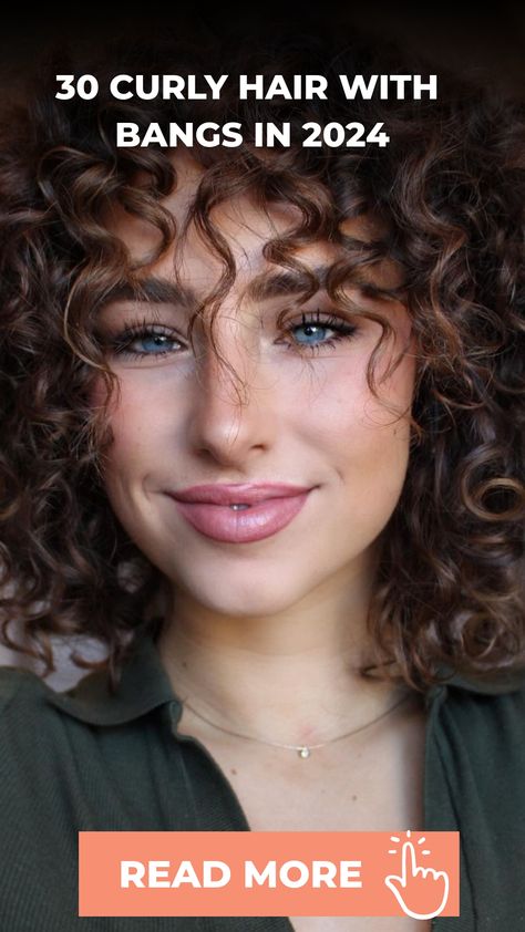 30 Curly Hair with Bangs in 2024 Curl Hairstyles With Bangs, How To Style Curly Bangs, Curly Hair With Straight Bangs, Curly Bangstyle Hair, Bangs And Curly Hair, Bangs With Curly Hair, Curly Hair Bangs Hairstyles, Curly Hair With Bangs Hairstyles, Curls And Bangs