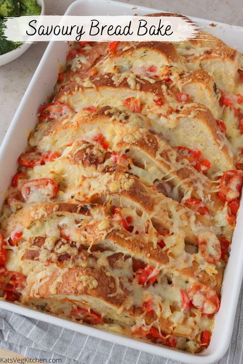 Recipe for a Savoury Bread Bake - a great way to use up leftover bread and vegetables. This easy family meal is perfect comfort food! #katsvegkitchen #leftoverbread #comfortfood #breadbake #leftovervegetables Leftover Bread Recipes, Savoury Bread, Bread Sticks Recipe, Leftover Bread, Savory Bread, Slices Recipes, Bread Recipes Sweet, Leftovers Recipes, Family Meal