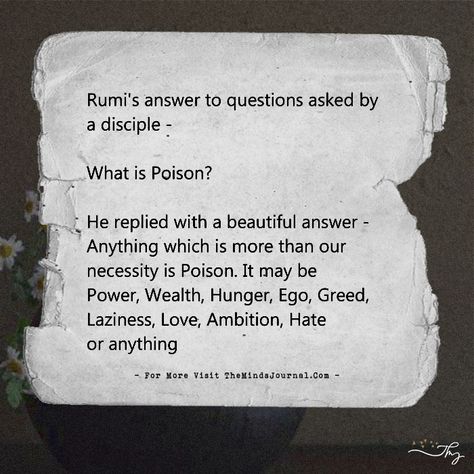 What is poison? - https://themindsjournal.com/what-is-poison/ Jalaluddin Rumi Quotes, What Is Poison, Poison Quotes, Ranata Suzuki, Rumi Quotes On Love, Abu Hanifa, Maulana Rumi, Rumi Poetry, Jalaluddin Rumi