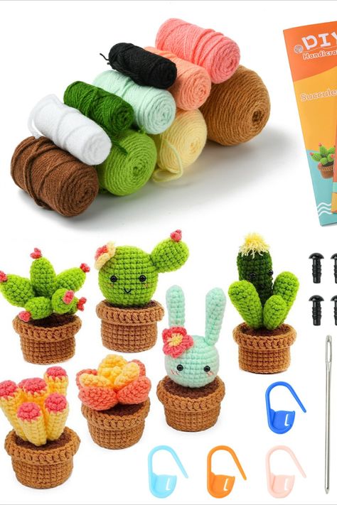 Airssory Mixed Styles Succulent Potted Crochet Kit DIY Wool Yarn Woven Lovely Plant Knitting Kits with Step-by-Step Video for Beginner Bag Keychain Decoration Crochet Kits, Diy Wool, Bag Keychain, Mix Style, Knitting Kits, Crochet Kit, Succulent Pots, Amazon Art, Knitting Crochet