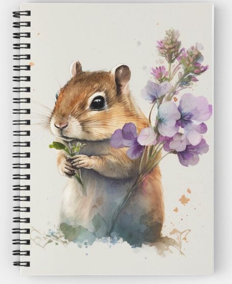 Chipmunk Drawing, Cute Chipmunk, Animal Watercolour, Flowers Journal, Journal Cute, Harp Seal, Notebook Spiral, Animal Painting, Watercolor Drawing