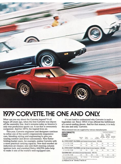 1979 Corvette. Corvette History, Vintage Corvette, Corvette C3, Automobile Advertising, Red Corvette, Car Brochure, Car Advertising, Chevy Corvette, Corvette Stingray