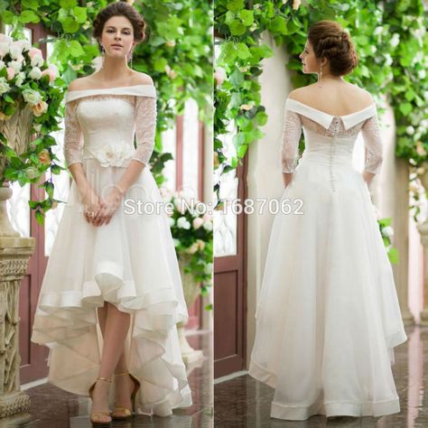 Hi Lo Wedding Dress, High Low Wedding Dresses, Wedding Dresses High Low, Western Wedding Dresses, Wedding Dress Organza, Garden Wedding Dresses, Tulle Wedding Gown, Wedding Gowns With Sleeves, Beach Garden