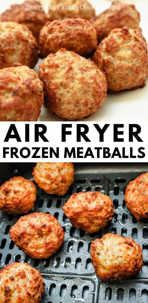 Easy air fryer meatballs made from frozen. These ground beef meatballs are pulled straight from the freezer and cooked with no oil. Pair them with spaghetti for a quick dinner option! #airfryer #airfried #airfryerdinner #frozenfood Frozen Turkey Meatballs Air Fryer, Frozen Meatball Recipes Easy, Frozen Chicken Meatballs, Airfryer Meatballs, Meatballs In Air Fryer, Meatballs In The Air Fryer, Baking Frozen Chicken, Cook Frozen Chicken, Cooking Frozen Meatballs