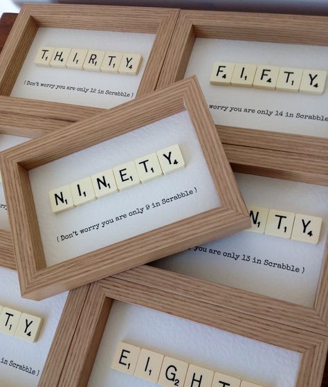 Vintage Scrabble 30th/40th/50th/60th/70th/80th/90th/100th Birthday Gift Frame eBay ID 272892727520 www.facebook.com/Funkyjunk.Upcycled.UK 90th Birthday Guest Book Ideas, 90tg Birthday Ideas, 90th Birthday Present Ideas, 70 Bday Ideas 70th Birthday, 80th Birthday Gift Ideas For Grandma, Grandma Birthday Ideas, 70 Birthday Gift Ideas, 90 Th Birthday Party Ideas, Birthday Memory Ideas