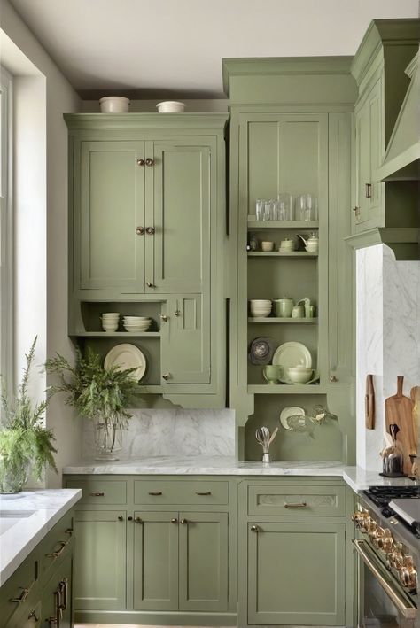 Sage Green Kitchen Cabinets, Kitchen Trend, Trendsetter, 2024 Kitchen. Pastel Green Kitchen Decor, Cream And Sage Green Kitchen, Sage Green Cupboards Kitchen, Saybrook Sage Kitchen Cabinets, Letnja Kuhinja, Mint Green Kitchen Cabinets, Sage Green Kitchen Cabinets, Green Kitchen Aesthetic, Grey Kitchen Walls