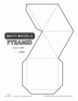 Help your child learn about shapes by building a 3-D square pyramid. Color, cut, fold and glue the flaps together to create a square pyramid. Math Preschool, Cube Template, Shapes Lessons, Square Pyramid, Nursery Worksheets, Math Models, Abc School, Angles Worksheet, Teaching Geometry