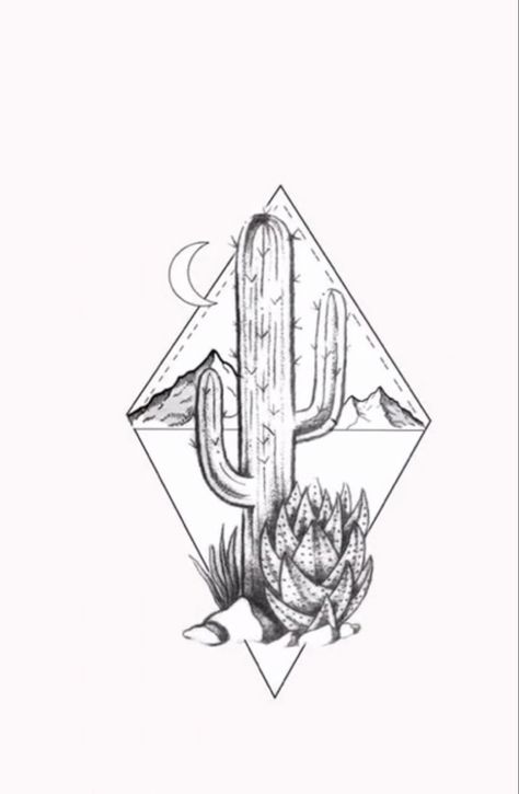 Cactus Drawing Tattoo, Southwest Tattoo Design, Desert Tattoo Ideas Arizona, Desert Tattoo, Arizona Tattoo, Back Tats, Cactus Tattoo, Diamond Tattoos, Forest Tattoos