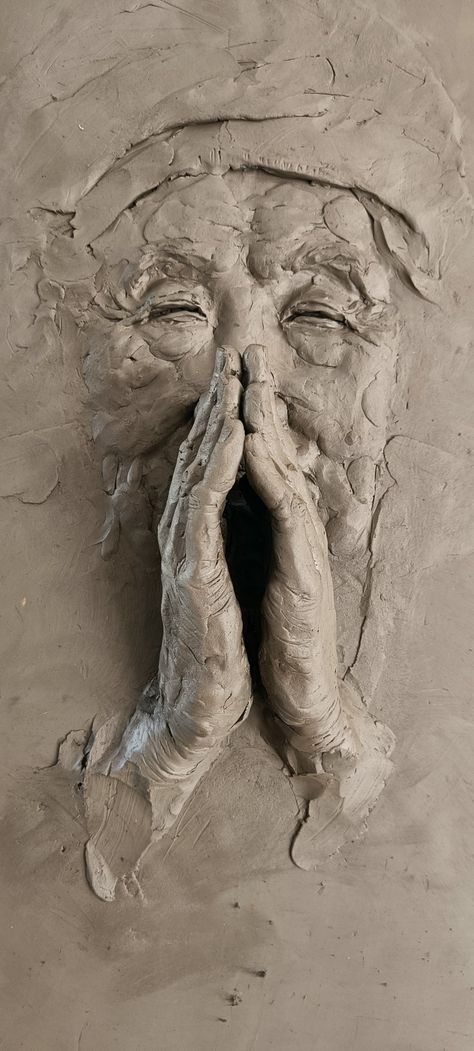 Clay relief sculpture High Relief Sculpture Clay, Low Relief Sculpture Clay, Relief Clay Sculpture, Clay Mask Ideas Art Ceramic Sculptures, Human Sculpture Clay, Easy Clay Sculptures For Beginners, Relief Sculpture Clay, Relief Sculpture Ideas, Clay Relief Sculpture