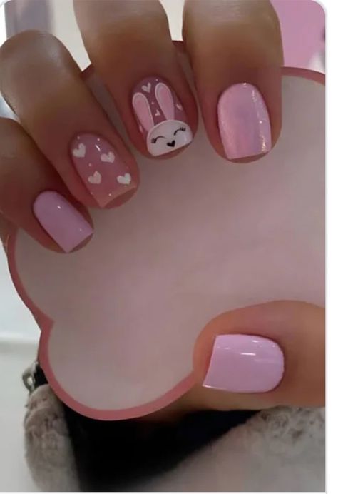 Pastel Nail Art, Kids Nail Designs, Heart Nail Designs, Bunny Nails, Easter Nail Designs, Short Fake Nails, Acrylic Nail Kit, Glow Nails, Fake Nails With Glue