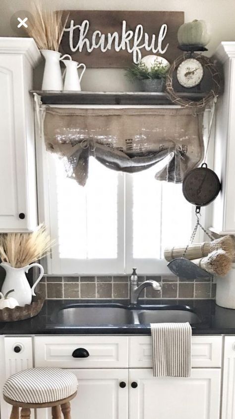 Dapur Rustic, Farmhouse Kitchen Curtains, Above Sink, Kabinet Dapur, Farmhouse Kitchen Cabinets, Farmhouse Kitchen Design, Farmhouse Sink Kitchen, Farmhouse Style Kitchen, Modern Farmhouse Kitchens