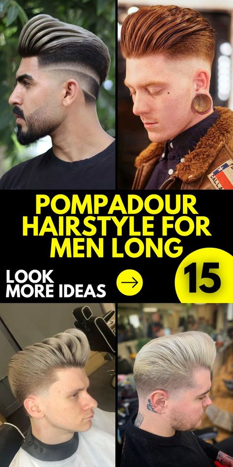 Men's long hairstyles offer plenty of opportunities for creativity and self-expression, and the pompadour is no exception. Whether it's a slicked-back pompadour with a low fade or a curly pompadour with a taper fade, men can personalize their look to suit their unique style and personality. Long Hair With Taper, Curly Pompadour, Pompadour Hairstyle For Men, Fade Men, Top Hairstyles For Men, Pompadour Fade, Pompadour Style, Modern Pompadour, Pompadour Men