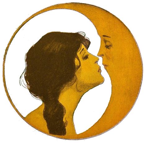 Woman Kissing Moon, Kiss The Moon, Moon Kiss, Feminine Face, Moon Tattoo Designs, Moon Photos, Moon Drawing, Moon Painting, Antique Images