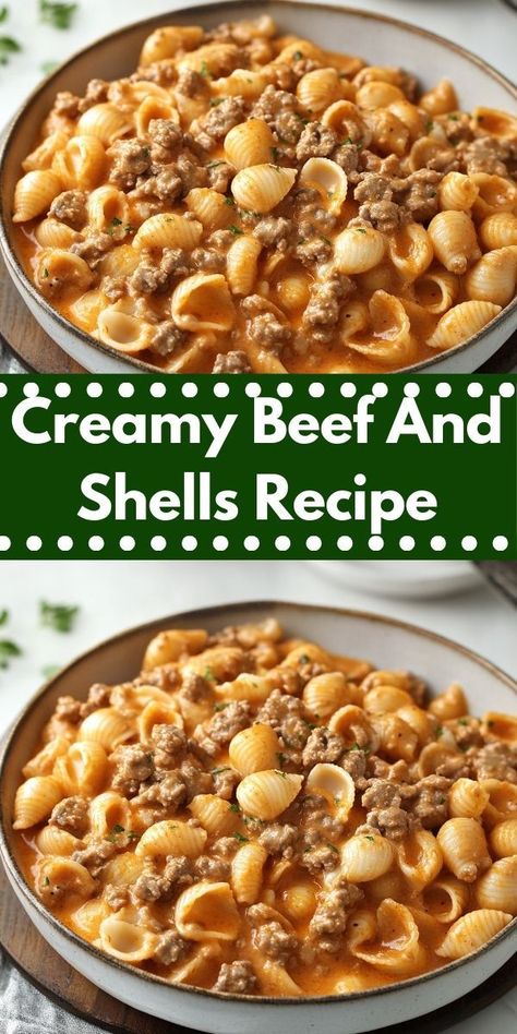 Looking for a hearty dinner idea? This Creamy Beef and Shells recipe delivers rich flavor and creamy goodness. It's a simple, satisfying dish perfect for busy weeknights or family gatherings. Creamy Beef And Shells, Beef And Shells, Quick Beef Recipes, Comfort Pasta Dishes, Shell Pasta Recipes, Ground Recipes, Shells Recipe, Stuffed Shells Recipe, Beef Casserole Recipes