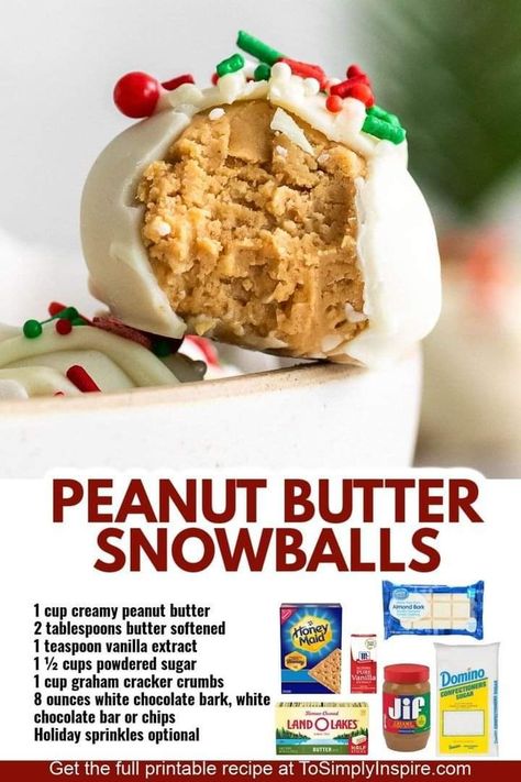 Peanut Butter Snowballs, Best Cookie Recipe Ever, No Bake Truffles, Easy Candy Recipes, Best Holiday Cookies, Chilled Desserts, Christmas Baking Recipes, Candy Recipes Homemade, Christmas Candy Recipes