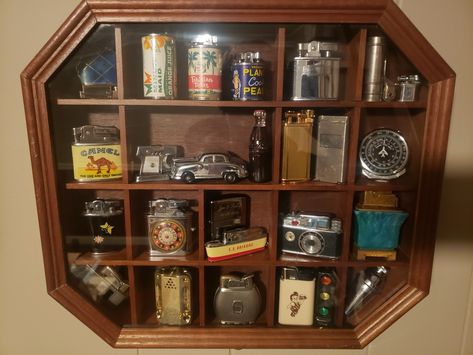 Lighter Display, Zippo Display, Lighters Vintage, Zippo Lighter Display Case, Vintage Zippo Lighter, Zippo Lighter Rare, Home Reno, Vintage Lighting, Shadow Box