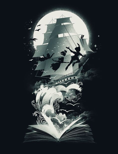 Book Series Illustration | Peter Pan | Dan Elijah G. Fajardo Peter Pan Wallpaper, Peter Pan Tattoo, Peter Pan Art, Space Canvas, Images Disney, Fajardo, Canvas Print Display, Pirate Ship, Negative Space