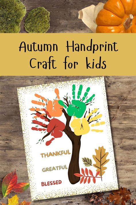 Kids will love this fun handprint craft! Just in time for fall harvest and the autumn leaves! Add your child's handprints to this cute design and save as precious keepsake art! Please use adult supervision and non-toxic washable paint. Handprint Leaves, Thankful Greatful Blessed, Hand Print Tree, Thankful Tree, Washable Paint, Handprint Craft, Fall Printables, Printable Crafts, Hand Print