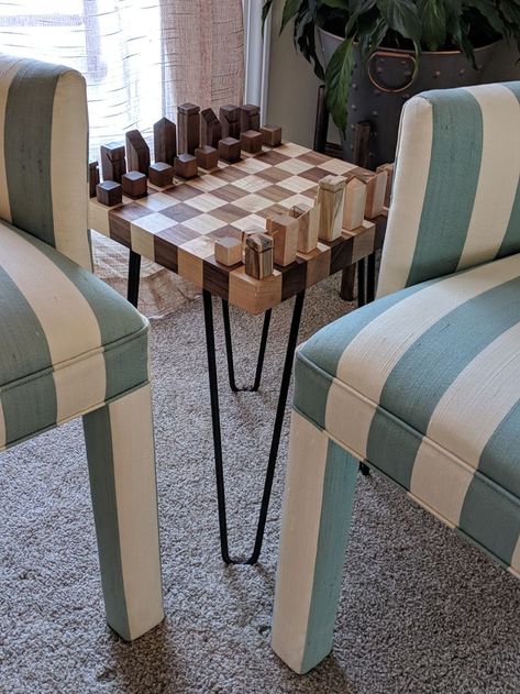 Chess Board Coffee Table, Chess Table Diy, Modern Chess Table, Vertical Chess Board, Simpsonville South Carolina, Modern Chess Set, Terrace Furniture, Wood Chess Set, Furniture Studio