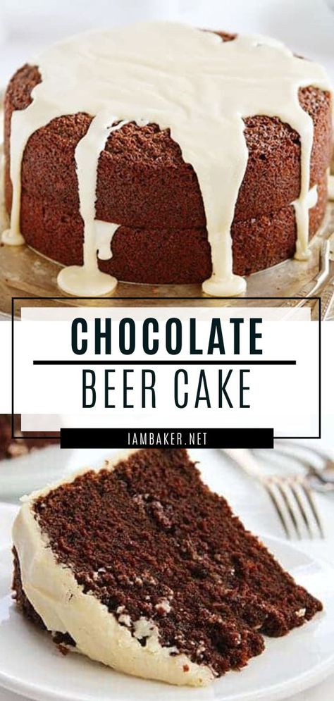 Beer Flavored Cake, Cake For Alcohol Lovers, Beer Dessert Recipes, Manly Cake, Beer Cakes For Men, Chocolate Beer Cake, Beer Cake Recipe, Alcohol Cakes, Football Party Food Appetizers