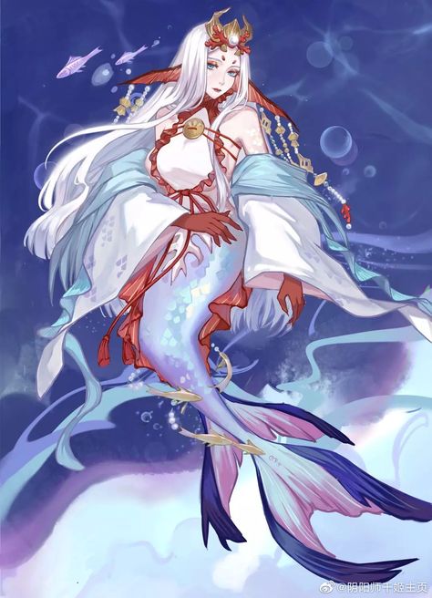 #Onmyoji Mermaid Sketch, Anime Mermaid, Siren Mermaid, Mermaids And Mermen, Demon Art, Mythical Creatures Art, Mermaid Art, See The World, Anime Character Drawing