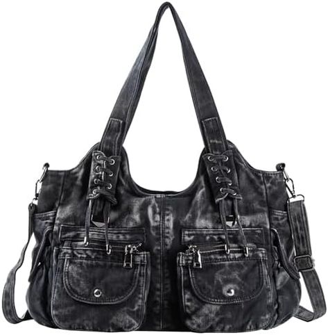 Handbags Black, Denim Shoulder Bags, Hobo Bags, Denim Bag, Washed Denim, Womens Purses, Hobo Handbags, Branded Bags, Shoulder Purse