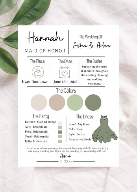 Welcome to HD Customized Designs! Make your bridesmaids feel extra special with this elegant and personalized Bridesmaid Info Card. This beautifully designed card is the perfect way to convey important details and show your appreciation for the important role they play on your special day. It's very simple to edit on Canva and save as your own to print or send digitally. You will receive a PDF upon purchasing going over instructions and the link to edit on Canva. Whether you're planning a rustic Wedding Details Card For Bridesmaid, Simple Bridal Party Proposal, Bridesmaid Detail Cards, Bridesmaid Invite Ideas, Bridesmaids Invites, Simple Bridesmaid Proposal, Ways To Ask Bridesmaids, Bridesmaid Invite, Bridesmaid Info Card