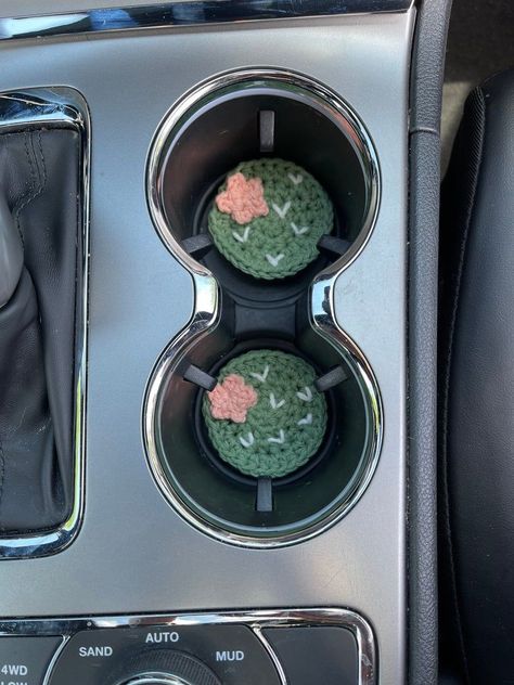 Cactus Flower Car Cup Holder Coaster -  #Cactus #Car #Coaster #Cup #Flower #Holder Cup Holder Ideas Cars, Cute Car Organization Ideas, Crochet Cup Holder Coaster, Crochet Car Cup Holder, Crochet Car Cup Holder Coaster, Cup Holder Crochet, Crochet Car Coasters, Car Cup Holder Coaster, Boho Car Accessories