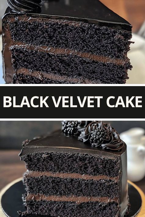 Black Velvet Cake Dark Chocolate Cake Frosting, Great British Baking Show Chocolate Cake, Black Velvet Chocolate Cake, Black Cocoa Cake Recipe, Devil Food Cake Recipes, How To Make Moist Chocolate Cake, Sponge Cake Recipe Chocolate, Black Out Cake, Decadent Chocolate Cake Recipe