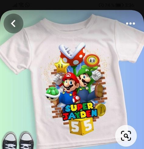 Mario Bros Birthday Shirt Ideas, Custom Birthday Shirts For Kids, Mario Bros Birthday Shirt, Mario Birthday Shirt Boys, Super Mario Birthday Shirts, Mario 3rd Birthday Party, Super Mario Birthday Shirt, Kid Birthday Outfits, Super Mario Bros Birthday Party