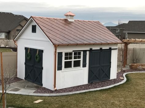 Copper Roof House, Copper Metal Roof, Farmhouse Sheds, Black Metal Roof, Shingle Roof, Copper Gutters, House Shed, Copper Roof, Interior Vintage