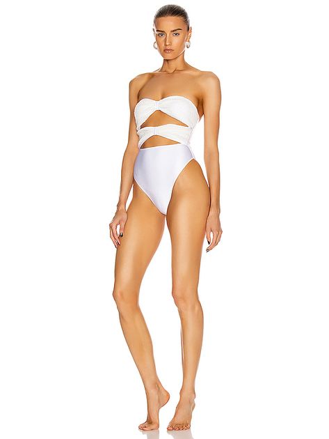 ADRIANA DEGREAS Sequin High Leg Swimsuit in White | FWRD Bridal Swimsuit Bachelorette Parties, Bridal Swimsuit, White Bachelorette, Luxury Beachwear, Beachwear Brands, High Leg Swimsuit, Adriana Degreas, White Swimsuit, High Leg