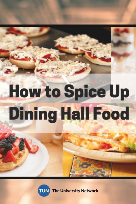 Though growing tired of dining hall food is all but inevitable, that doesn’t mean that you have to spend all your money off campus. A few simple hacks can turn the mundane of meals into a five star dish. Healthy College Dining Hall Meals, Healthy Dining Hall Meals, College Dining Hall Hacks, College Dining Hall, College Cooking, Healthy College, Cafeteria Food, Home Cooked Meals, Dining Ideas