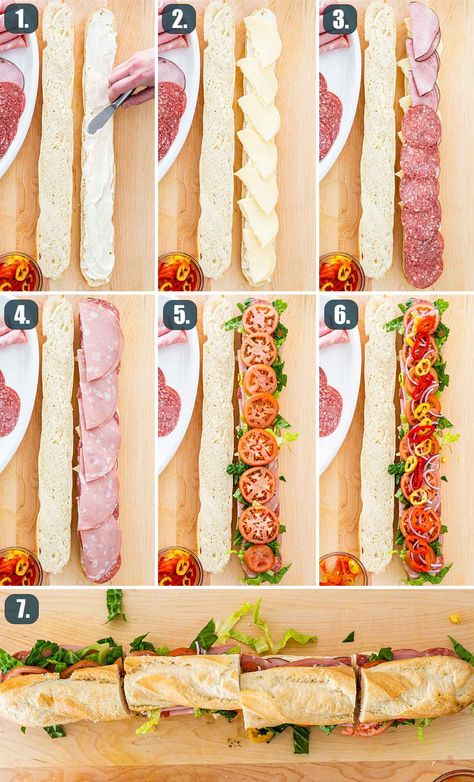 Meaty and flavorful, this Italian Sub Sandwich has it all! Crispy bread piled high with provolone cheese, ham, salami and mortadella. #italiansub #sandwich #recipe Seafood Sandwich, Italian Sub Sandwich, Italian Dressing Recipes, Baguette Sandwich, Crispy Bread, Sub Sandwich, Homemade Italian Dressing, Types Of Sandwiches, Italian Sub