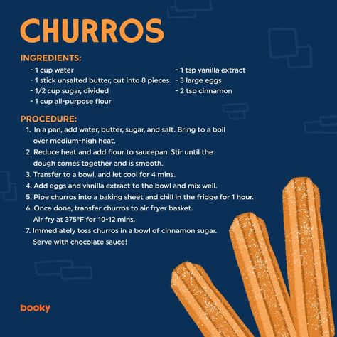 Food Churros, Homemade Recipe Books, Churros Recipe, Homemade Cookbook, Food Infographic, Baking Book, Sweet Dishes Recipes, Tasty Recipes Videos, Quick Recipes Snacks