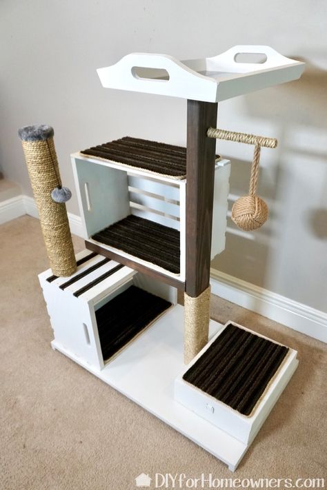 DIY Cat Tower - Mother Daughter Projects Diy Cat Tower, Katt Diy, Katt Grejer, Chat Diy, Mother Daughter Projects, Diy Cat Tree, Cat House Diy, Diy Cat Toys, Cats Diy Projects