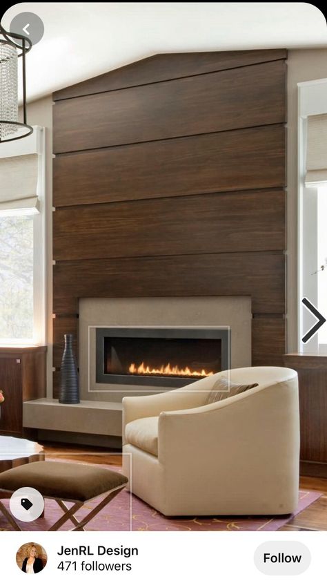 Modern Oak Fireplace Surround, Wood Slats Around Fireplace, Modern Fireplace With Floating Shelves, Wood Veneer Fireplace Wall, Cozy Modern Fireplace, Walnut Fireplace Surround, Wood Fireplace Wall Ideas, Midcentury Modern Fireplace Wall, Modern Fireplace With Mantle