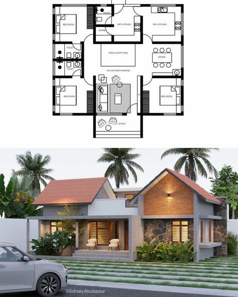 1500sqft House Design, Small House Design Kerala, Diy Tiny House Plans, Small House Blueprints, Single Floor House Design, Building Design Plan, Affordable House Plans, Classic House Exterior, Small House Design Exterior