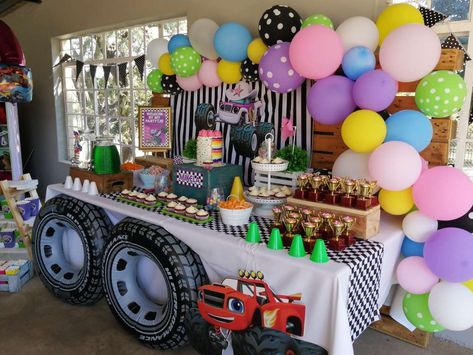 Blaze and the monster machines for Girls | CatchMyParty.com Blaze Birthday Party, Blaze Birthday, Blaze And The Monster Machines, Cars Theme Birthday Party, Car Themes, Theme Birthday, Catch My Party, Birthday Party Ideas, Party Photos