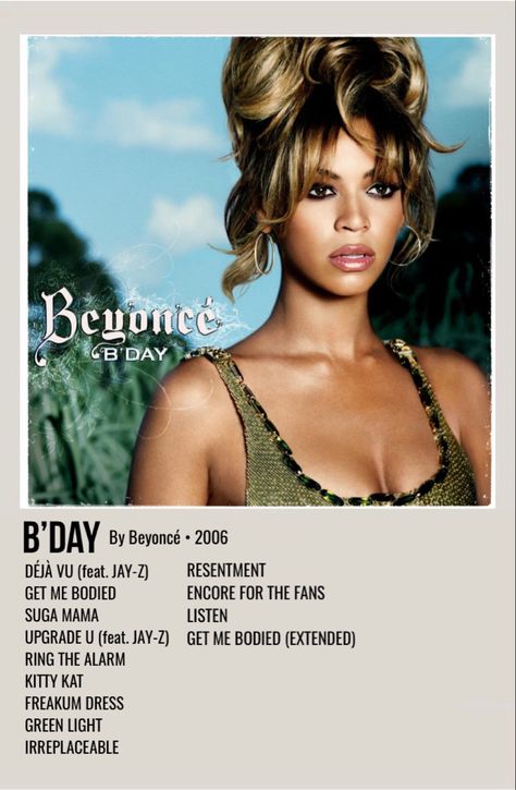 minimal polaroid album poster for b’day by beyoncé Music Album Covers Beyonce, Beyonce Bday Album Cover, Beyonce Album Covers Wallpaper, B Day Beyonce, Beyoncé Bday, Bday Beyonce, 00s Celebrities, Album Cover Wall Decor, Albums Covers