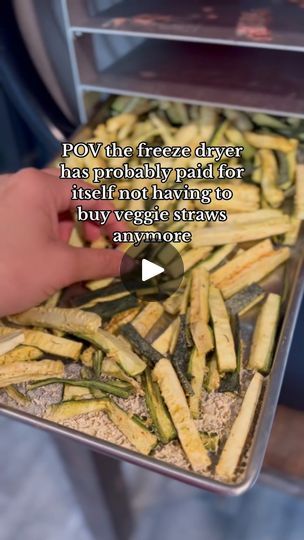 2.1M views · 25K reactions | “Veggie straws” - seasoned and freeze dried zucchini! #freezedried #freezedryer #harvestrightfreezedryer #canningandpreserving #toddlersnacks #healthysnacks #homestead #garden #gardening #foodstorage | Barefoot.mimosas Freezer Friendly Zucchini Recipes, How To Freeze Breaded Zucchini, Shred And Freeze Zucchini, Best Way To Freeze Zucchini, Freeze Dried Zucchini, Veggie Straws, Harvest Right Freeze Dryer, Garden Veggies, Toddler Snacks