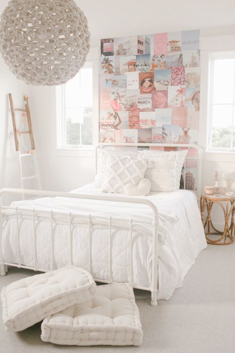 White Girls Bedroom, White Metal Bed Frame, Teen Girls Bedroom, White Metal Bed, Preppy Bedroom, Preppy Room, Teen Bedroom Decor