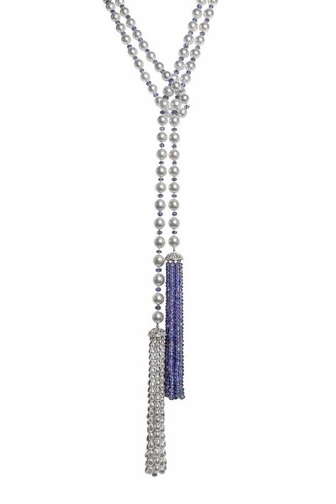 Autore Gatsby lariat/necklace with South Sea pearls and tanzanite briolette tassels. The Bling Ring, Black Gold Jewelry, Tanzanite Jewelry, Pearl Jewels, Tassel Jewelry, Beaded Jewelry Patterns, Sea Pearls, South Sea Pearls, I Love Jewelry