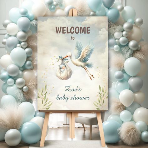 Stork Baby Shower Ideas, Stork Baby Shower Theme, Vintage Baby Shower Theme, Baby Shower For Boys, Christian Baby Shower, Swan Baby Shower, Delivery Boy, Stork Baby Showers, Baby Stork