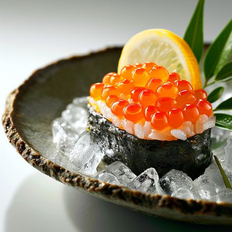 Ikura (Salmon Roe) Gunkan Ikura Recipe, Gunkan Sushi, Ikura Sushi, Sushi Salmon, Sushi Love, Salmon Roe, Orange Salmon, Salmon Sushi, Rice Bowl