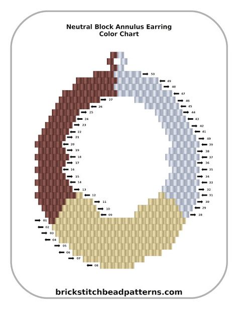 Neutral Block Annulus Earring Free Brick Stitch Seed Bead Pattern Color Chart Beading Patterns Bracelets, 2 Drop Brick Stitch, Beaded Brick Stitch, Brick Stitch Pattern Earring, Seed Bead Pattern, Beading Patterns Free, Brick Stitch Earrings, Brick Stitch Pattern, Seed Bead Patterns