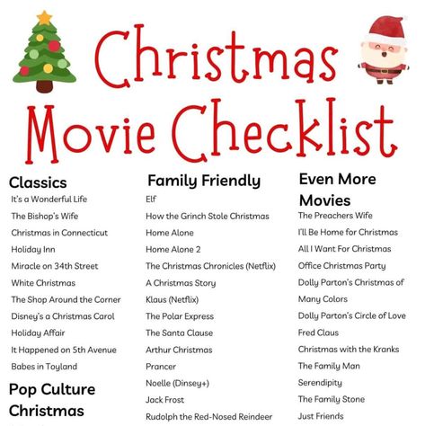 Christmas Movie Checklist, Movie Checklist, Christmas In Connecticut, Movies Christmas, Christmas Movies List, Christmas Checklist, Cute Christmas Ideas, Herbst Bucket List, Christmas Movie Night