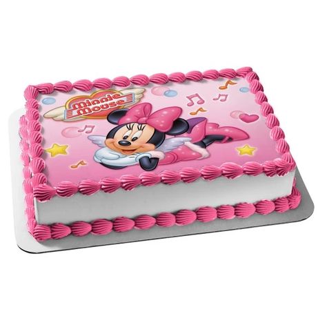 Mini Mouse Birthday Cake, Square Cake Design, Minnie Mouse Birthday Theme, Happy Birthday Cake Photo, Minnie Y Mickey Mouse, Birthday Sheet Cakes, Minnie Cake, Minnie Mouse Theme, Mickey Mouse Cake