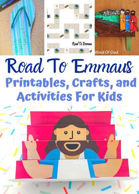 This post includes a lot of idea for teaching kids the Emmaus story such as printables, crafts, and activities like bread baking. Check it out! #emmaus #roadtoemmaus #biblecrafts #biblecraftsforkids #catholickids #catholiccrafts #easterseason #stationsofresurrection #bibleforkids Jesus Preschool Crafts, Jesus Preschool, Good Friday Crafts, Kids Church Activities, Road To Emmaus, Palm Sunday Crafts, Jesus Crafts, Crafts And Activities For Kids, Bible Story Crafts