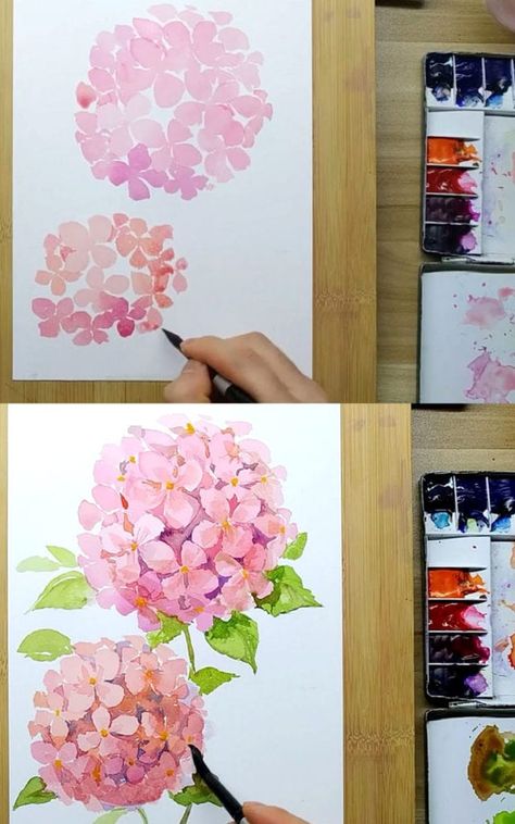 20 best step by step easy watercolor flowers tutorials & videos on how to paint roses, peonies, hydrangeas, sunflowers, bouquets, & more! – A Piece of Rainbow #watercolor #floral loose floral painting, #painting #artsandcrafts arts and crafts, #art #painting #video #tutorial #watercolour, watercolour, #aquarelle aquarelle, beginner, spring, art, lessons, #spring #rose #flowers Easy Acrilyc Painting Ideas Step By Step, Watercolour Hydrangea Tutorial, Hydrangea Watercolor Step By Step, Intermediate Watercolor Tutorials, Drawing Hydrangea Flower, Watercolor Loose Flowers, Hydrangea Painting Watercolors, Spring Watercolor Cards, How To Paint Peonies